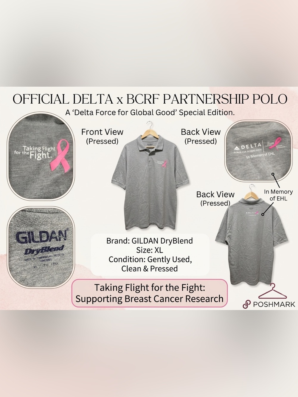 Delta Air Lines x BCRF "Taking Flight for the Fight" Polo Shirt - Size XL Unisex